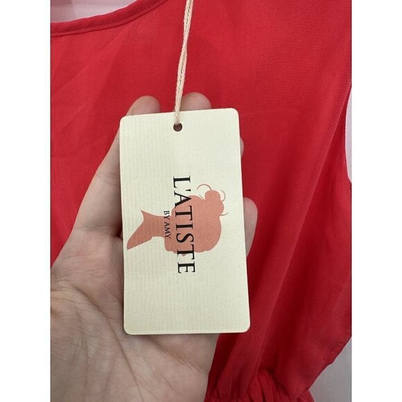 NEW L’atiste Red High Low Feminine Romantic Women Medium Cocktail Summer Dress - Picture 8 of 10